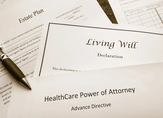 paperwork for a Living Will and Healthcare Power of Attorney